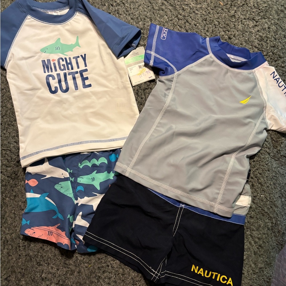 Nautica Blue and Gray Rashguard Swimwear Quick-Dry